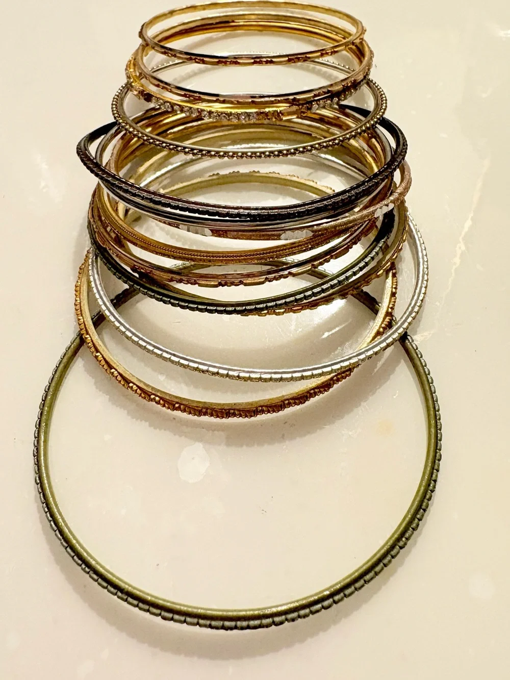 Stackable Mixed-Metal Bangle Bracelet Set - Gold, Rose Gold & Silver Set of 13